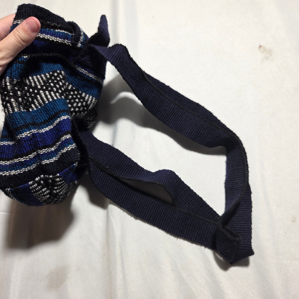 Boho Handwoven Mini Backpack Blue Striped Woven Festival Small Rucksack Bag - Picture 7 of 8
